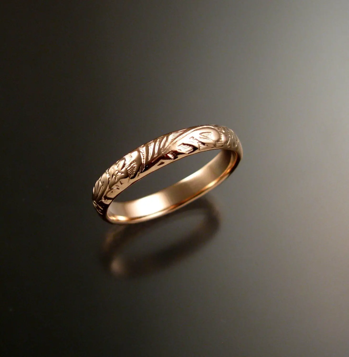 Rose Gold 4mm Floral pattern Band 14k wedding ring made to ...
