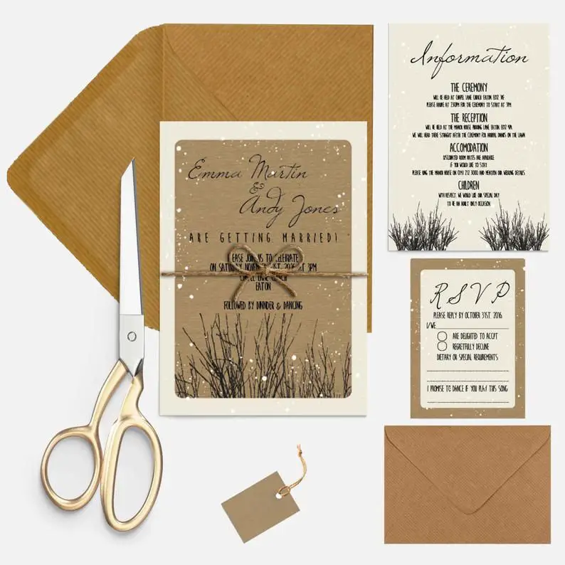 Rustic kraft woodland wedding invitations