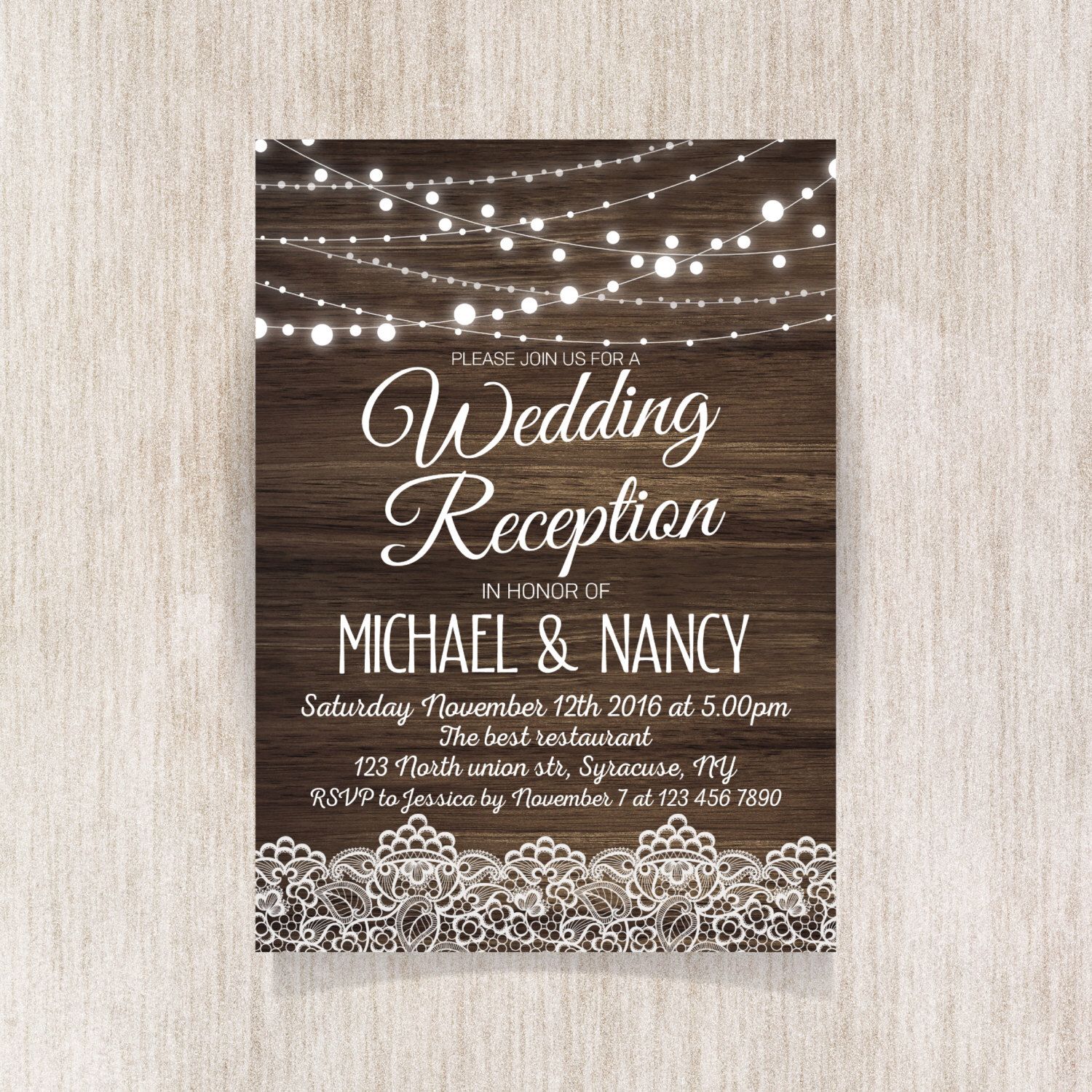 Rustic Wedding Reception Invitation. Wedding Reception