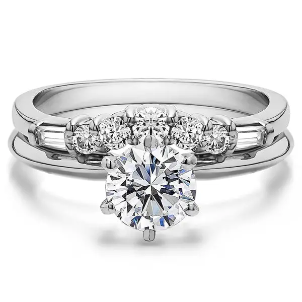 Shop Curved Wedding Ring Set Includes: 1 CT. Round CZ Solitaire With ...