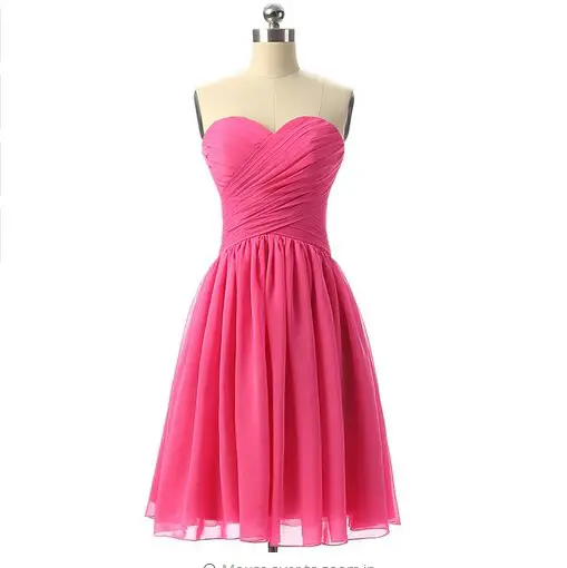 Short Bridesmaid Dress Knee Lengh Hot Pink Chiffon Ruffle Simple ...