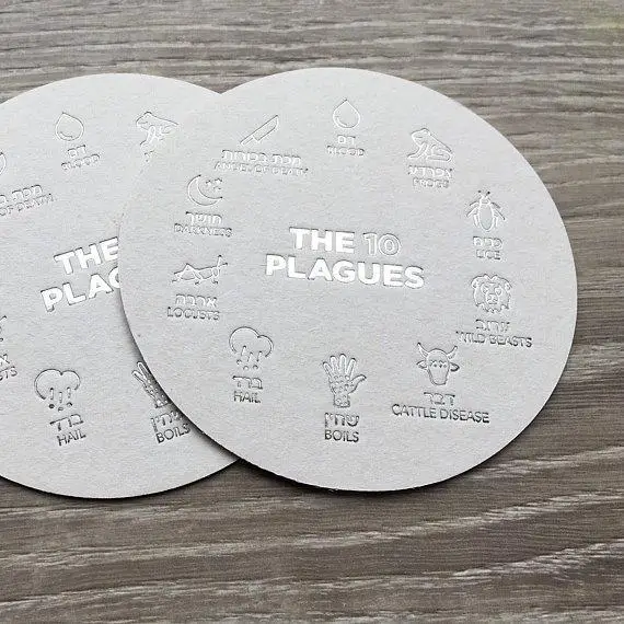 Silver 10 Plagues Passover Coasters, Set of 18