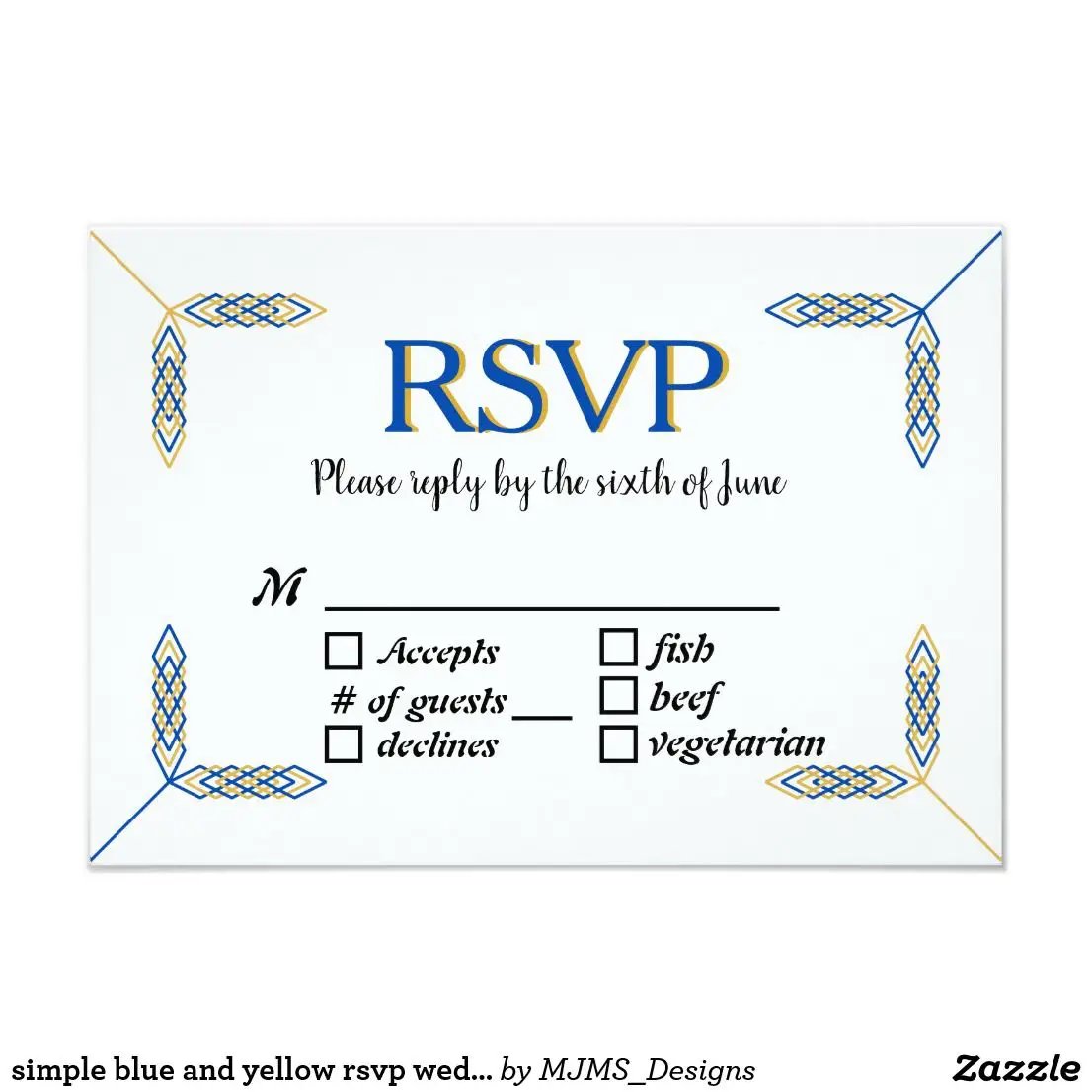 simple blue and yellow rsvp wedding reply cards #wedding #rsvp # ...