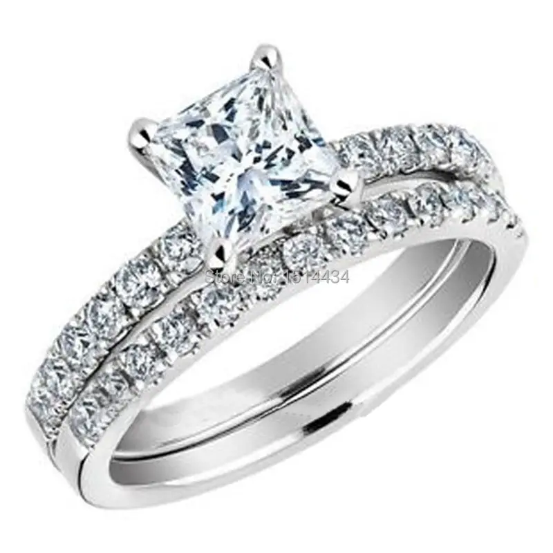 Size 5 11 Women Wedding Engagement Double Ring Band Set With Princess ...