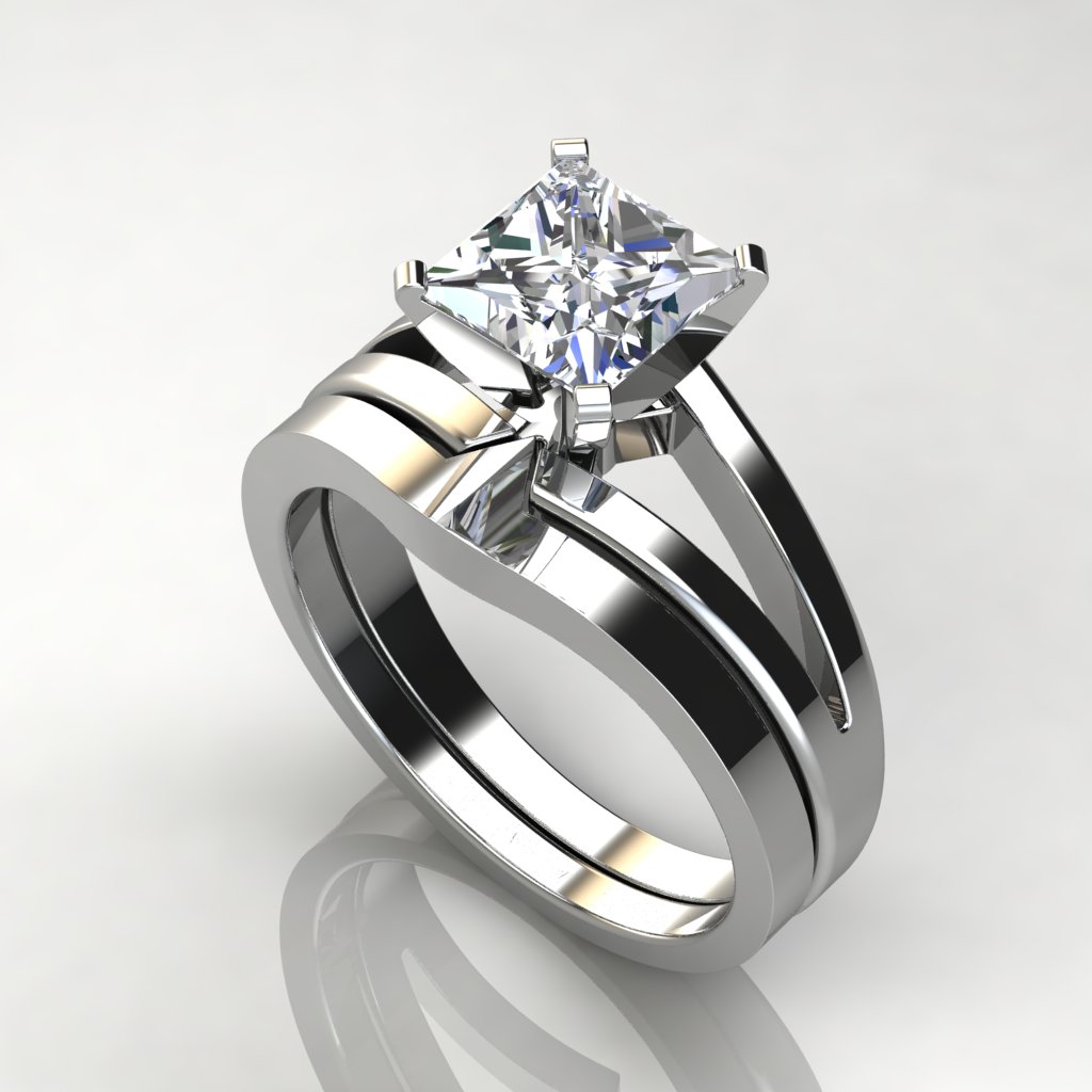 Split Shank Pavé Princess Cut Solitaire Engagement Ring and Wedding ...