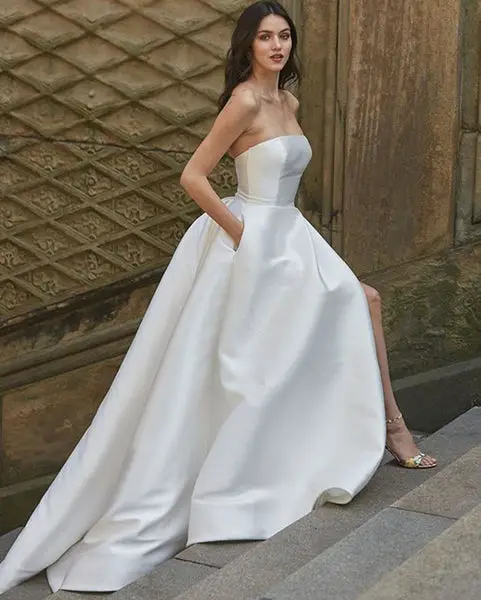 Strapless Classic Wedding Dress Satin With High Leg Slit â Phylliscouture