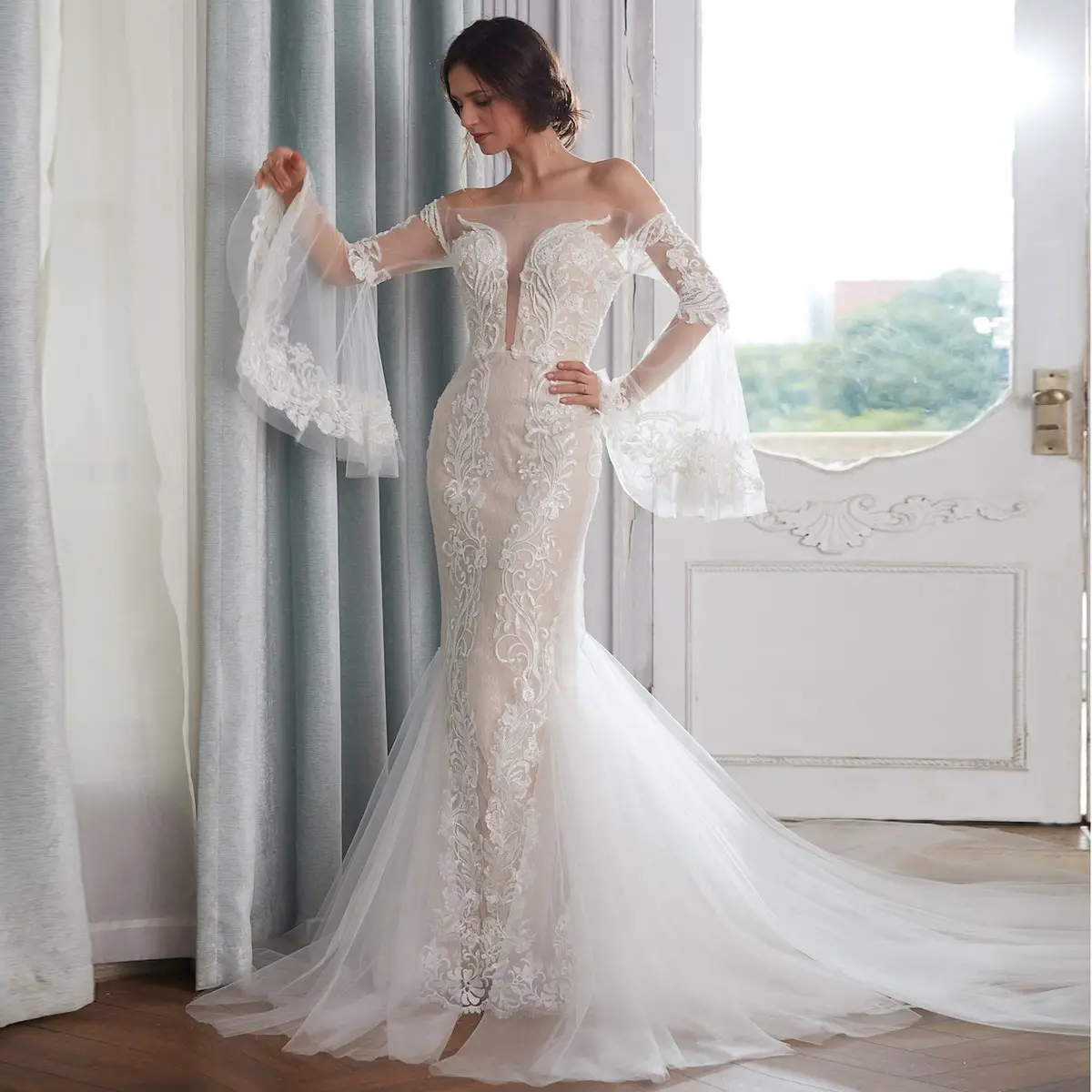 Stunning Mermaid Off The Shoulder Illusion Back Tulle Embroidery ...