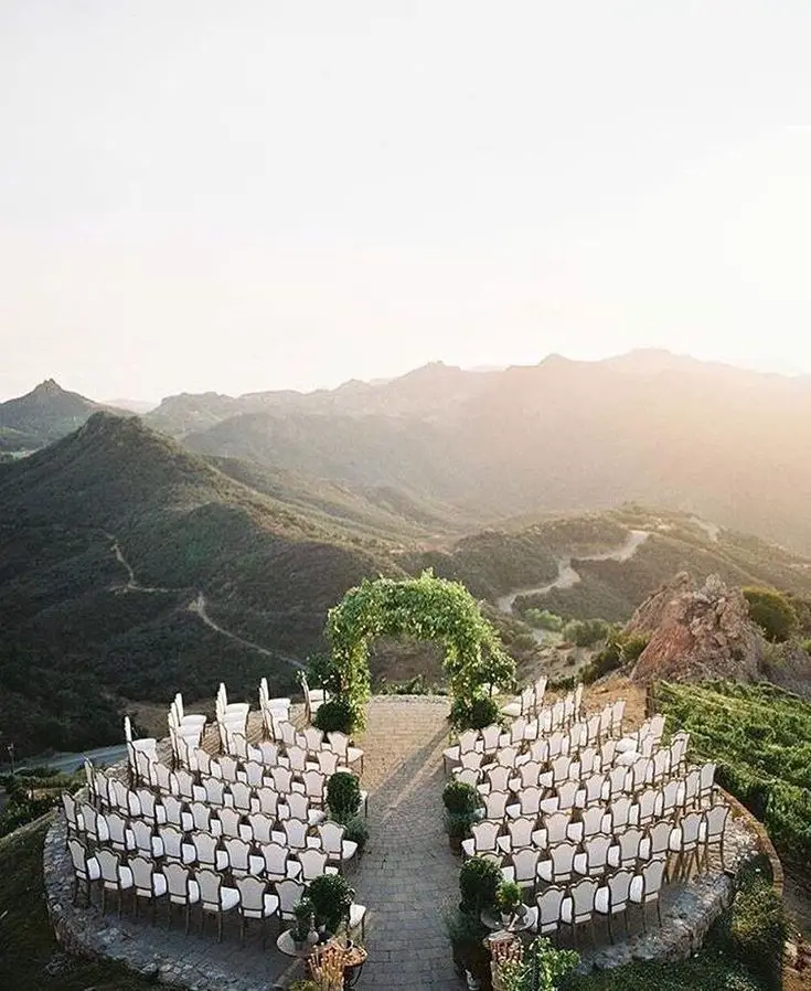 Stunning mountain view wedding ceremony setup. // mysweetengagement.com ...