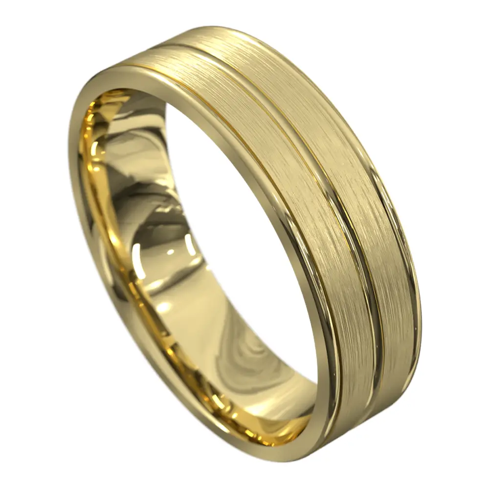 Stunning Yellow Gold Grooved Mens Wedding Ring