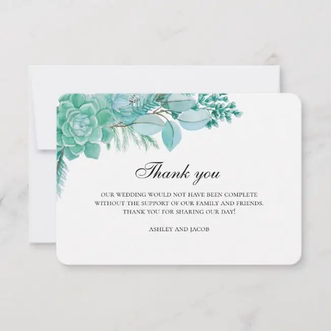 Succulents thank you. Mint wedding note. Botanical Thank You Card ...