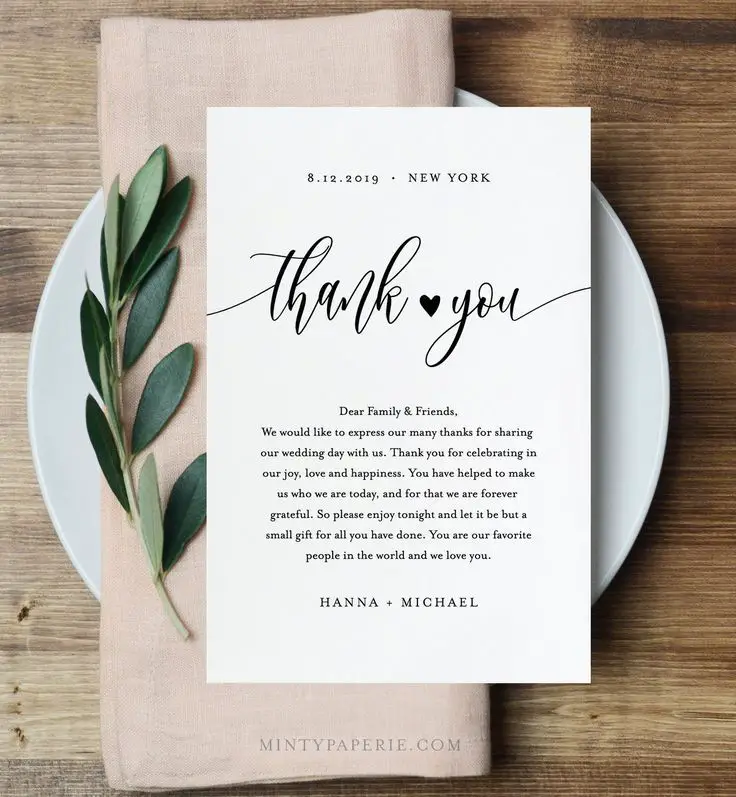 Thank You Note Template Rustic Wedding In Lieu of Favor Card