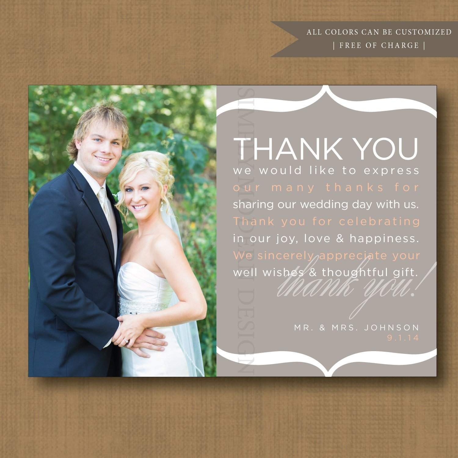 thank you note wedding thank you card by SimplyModernDesignx