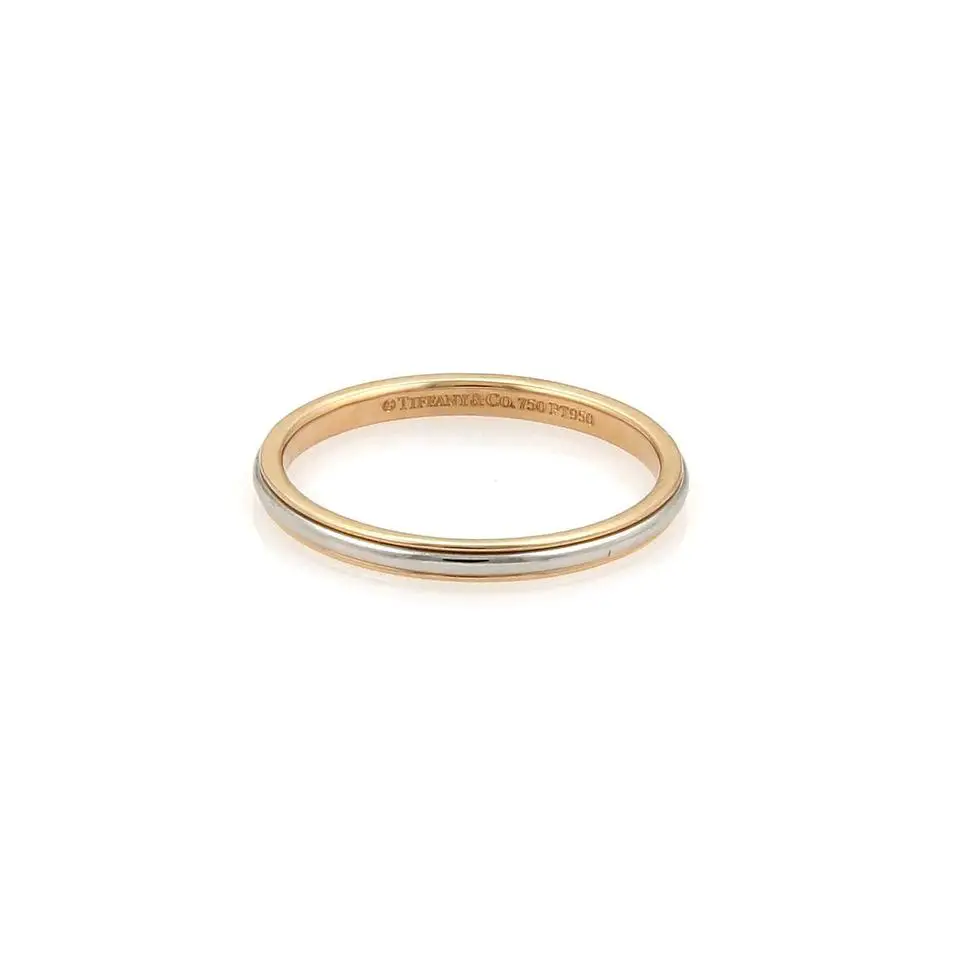 Tiffany &  Co. Platinum Rose Gold 2mm Grooved Wedding Band Size 5 Ring ...