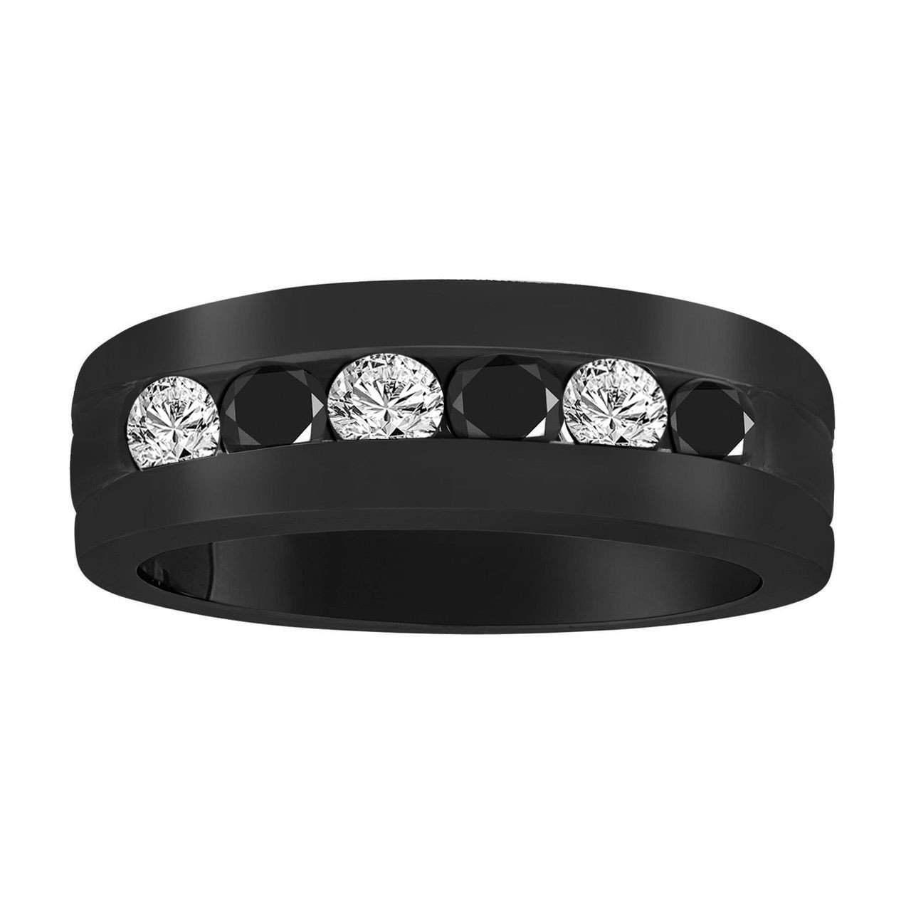 Unique Mens Diamonds Wedding Band, Wedding Ring Alternating Black and ...