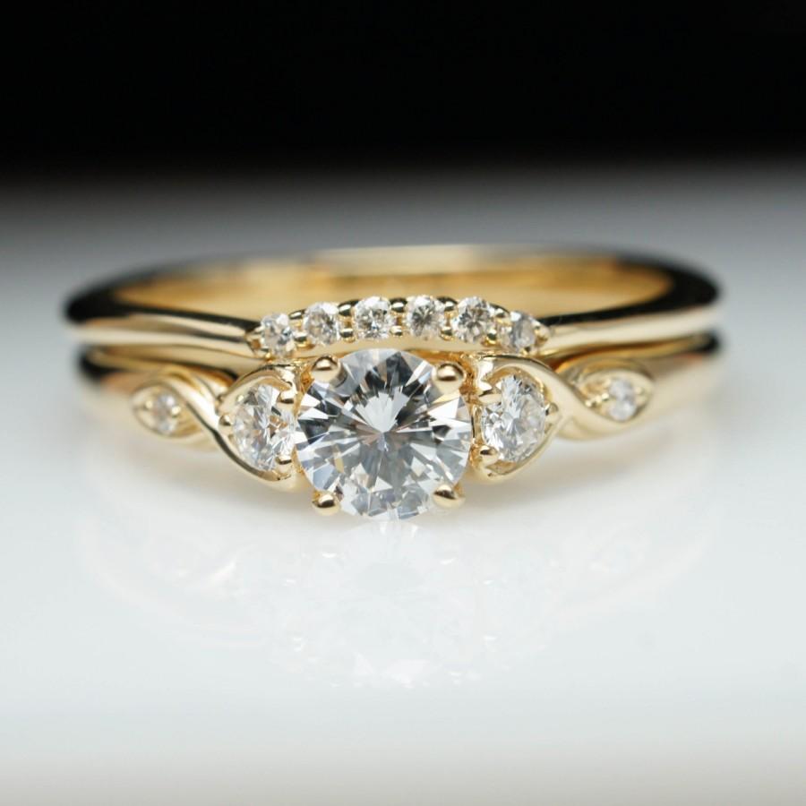 Vintage Antique Style Diamond Engagement Ring &  Wedding Band Set ...