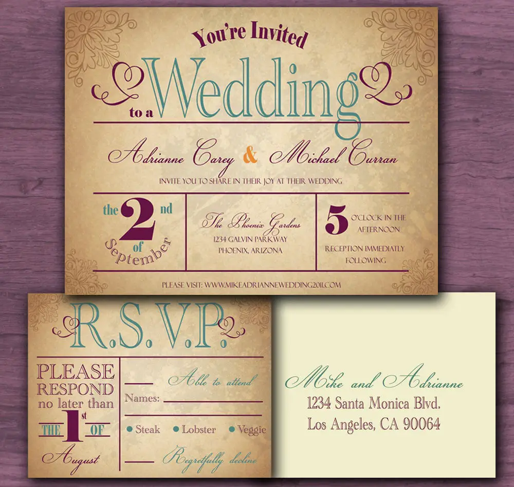 Vintage Wedding Invitation Sample Set / Cottontail Digital Press