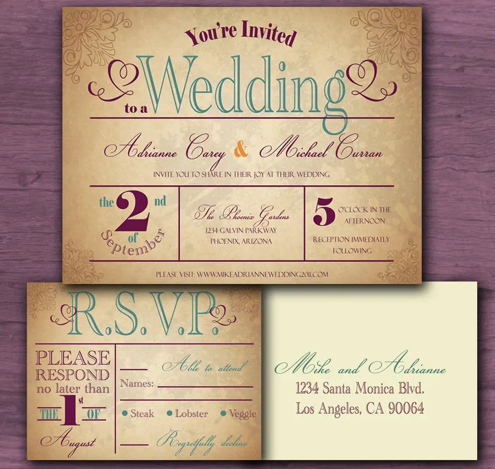 Vintage Wedding Invitation Sample Set / Cottontail Digital ...