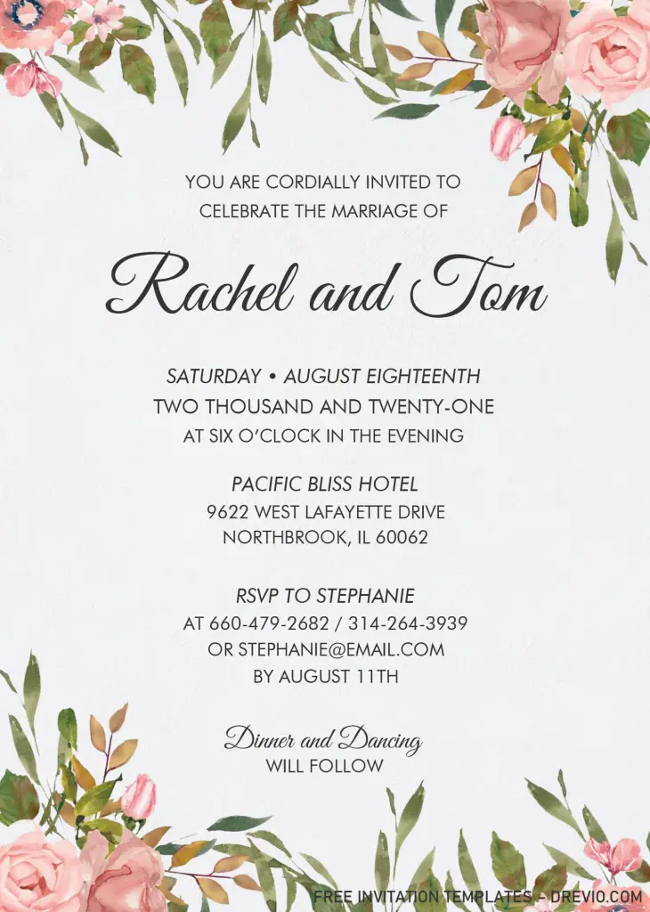 Watercolor Floral Invitation Templates  Editable With MS Word ...