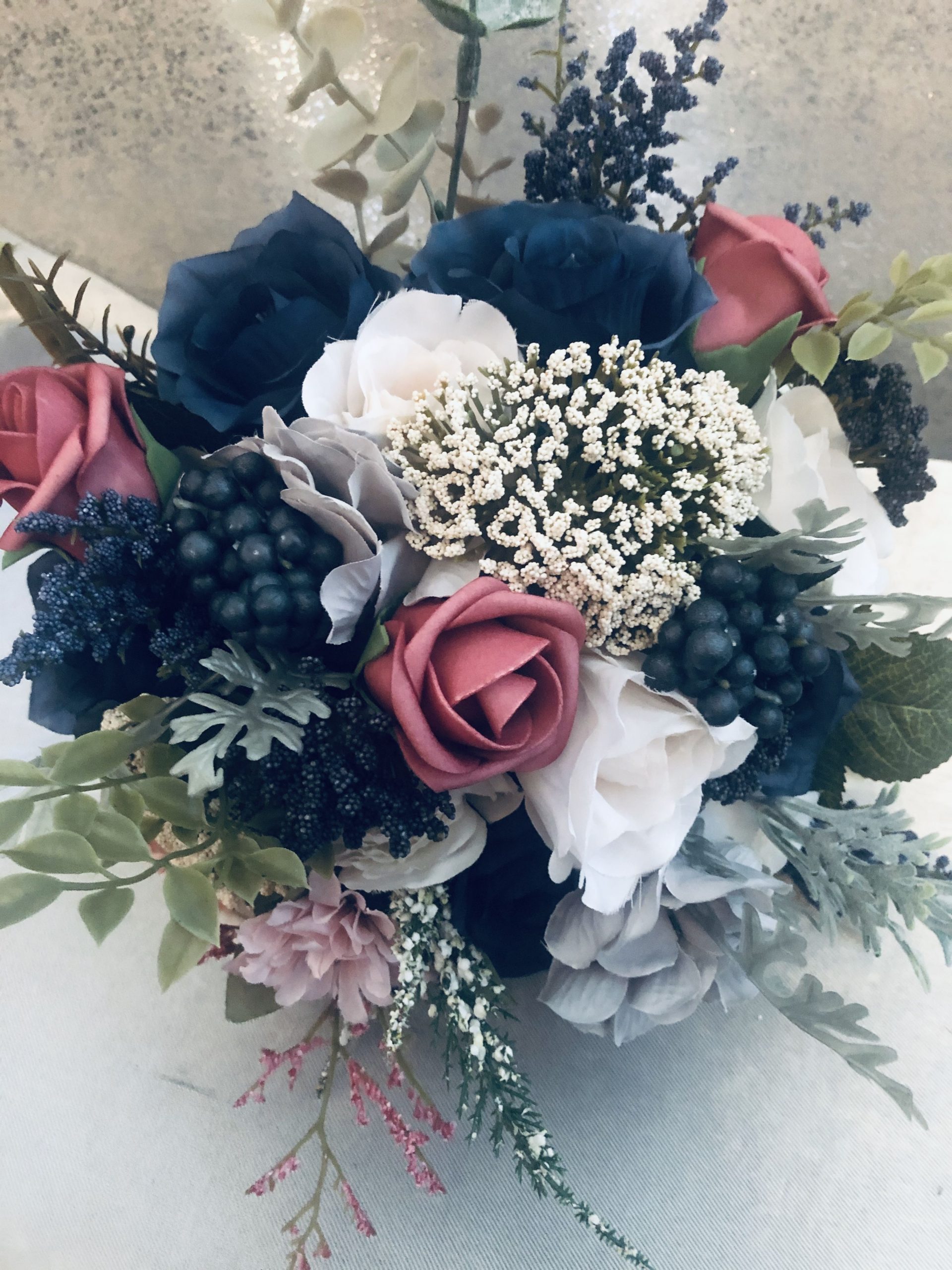 Wedding Bouquet, Navy Pink Bouquet, ElegantArrangements8, Winter ...