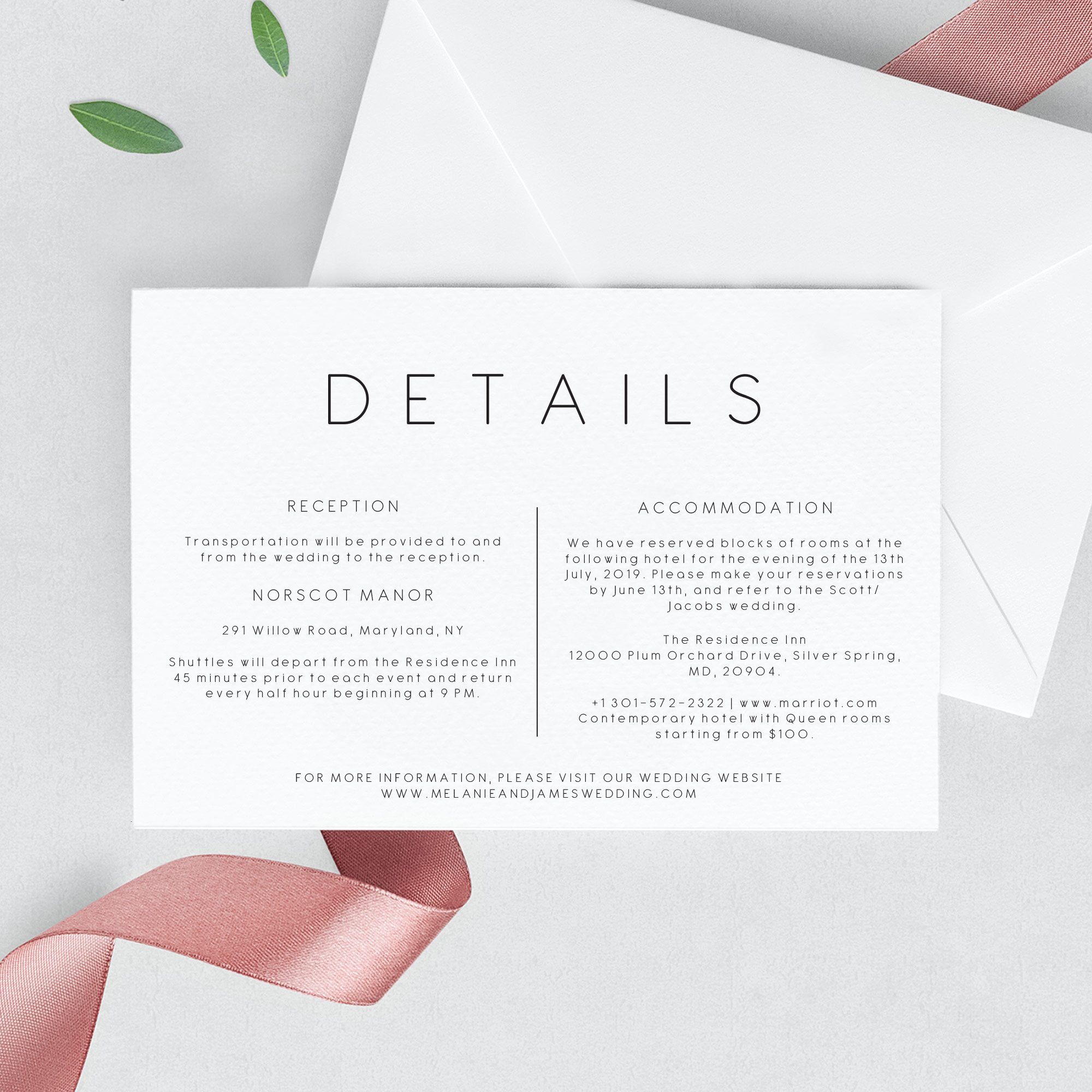 Wedding details invitation Template Printable Wedding ...