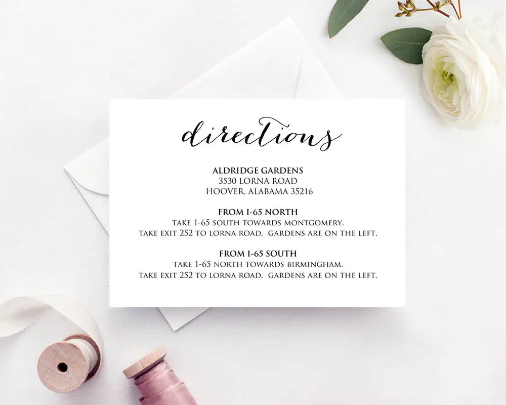 Wedding Directions Card · Wedding Templates and Printables