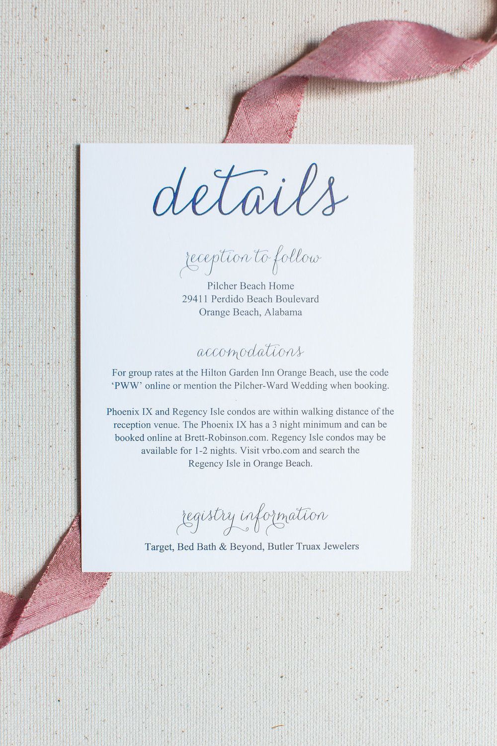 wedding invitation insert card guest details on navy ...