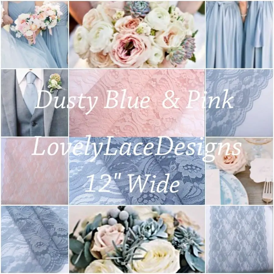Wedding Lace Table Runner/Dusty BLue/Blush Pink/ 12"  Wide/Wedding Decor ...