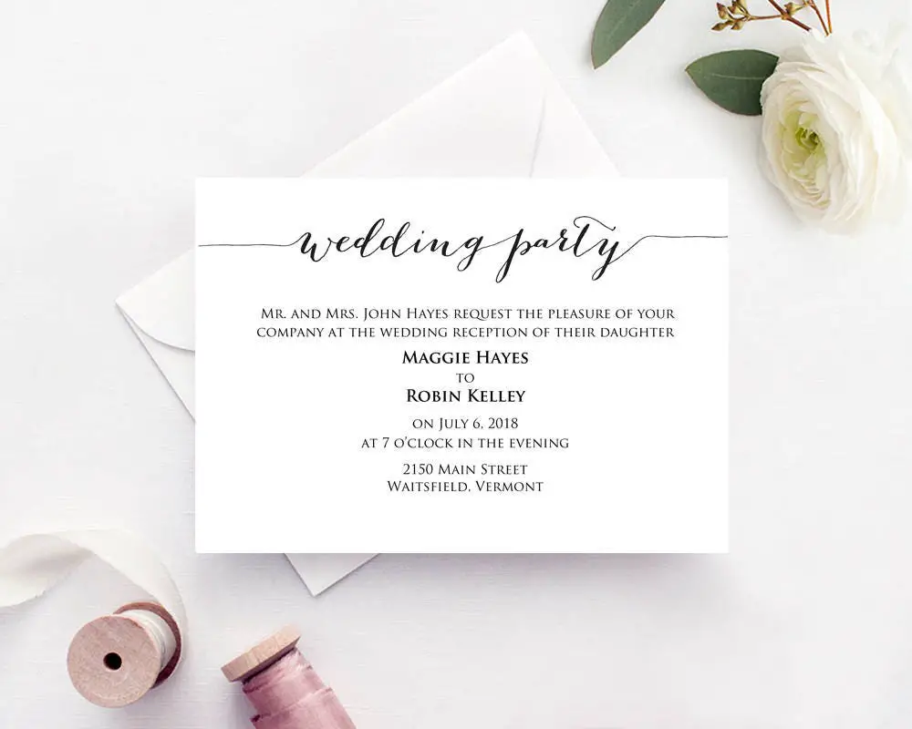 Wedding Party Card Insert Wedding Information Card ...