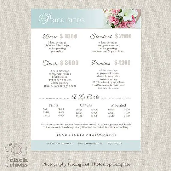 Wedding Photography Package Pricing List by ClickChicksDesigns, $10.00 ...