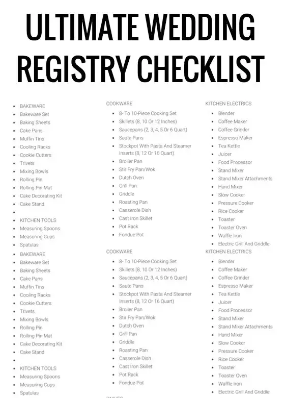 wedding registry checklist