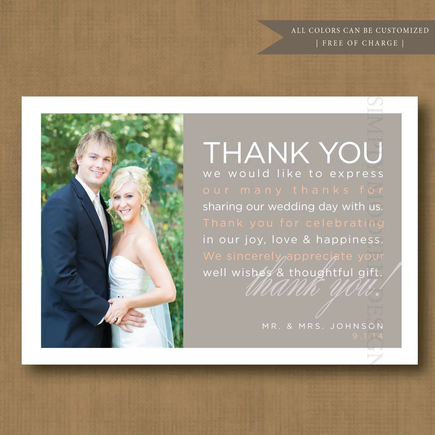 wedding thank you card, modern, guest thank you, thank you note ...