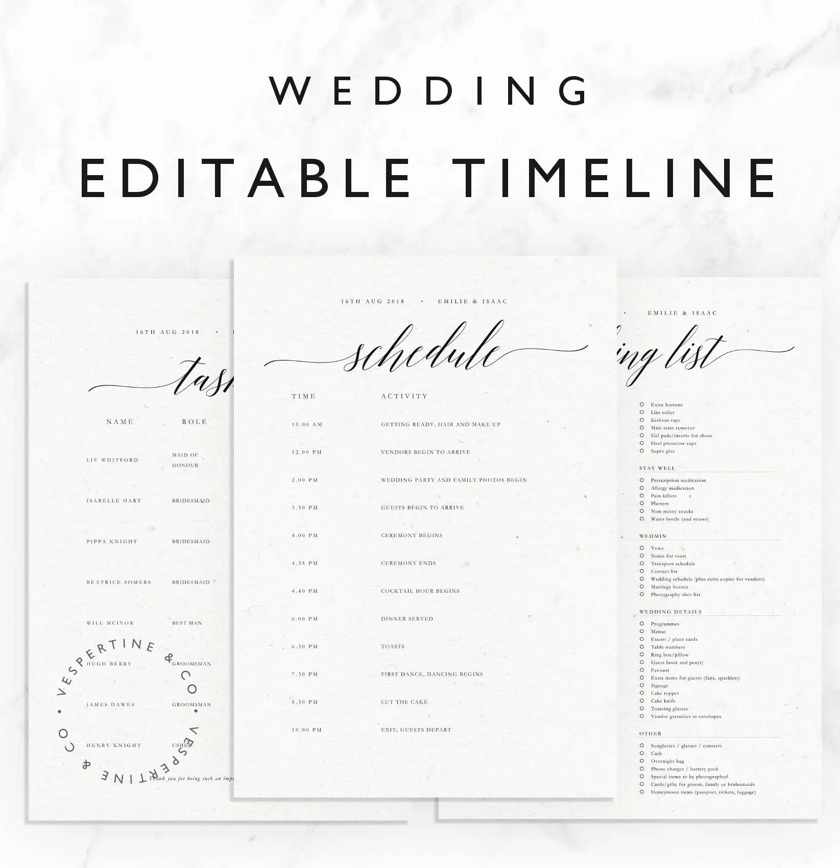 Wedding Timeline Template Minimal Bridal Wedding Day
