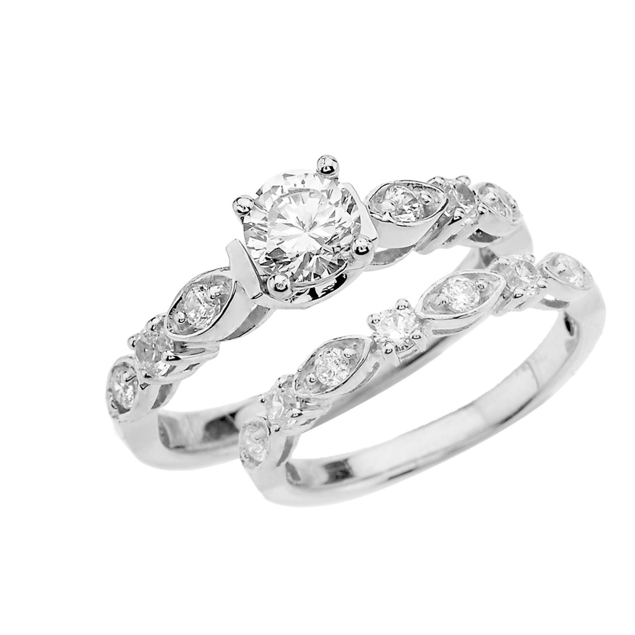 White Gold Wedding Ring Set With Cubic Zirconia