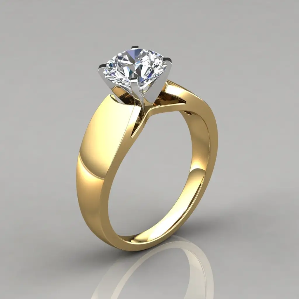Wide Band Cathedral Style Solitaire Moissanite Engagement Ring ...