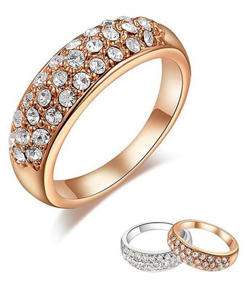 Women 18K Gold Plated Wedding Band Ring 3 Layers Rhinestone Party ...