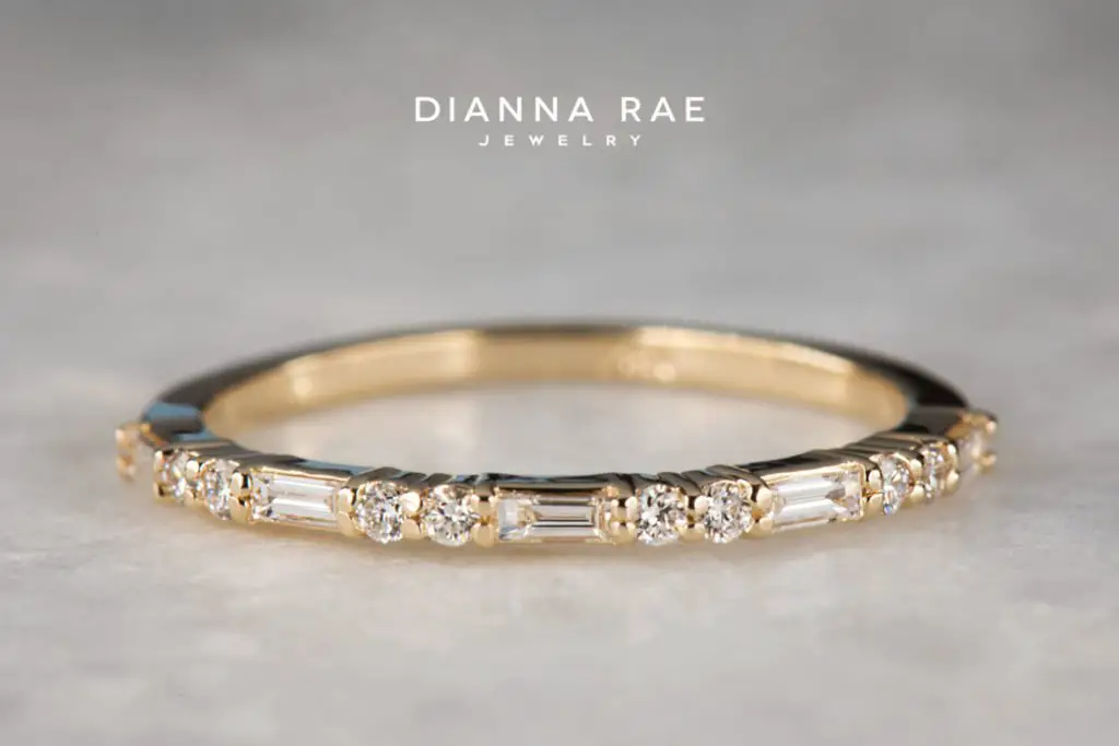 Yellow Gold Baguette Round Diamond Stackable Wedding Band  Dianna Rae ...