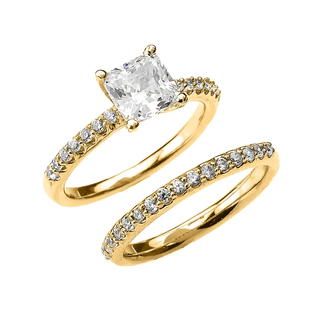 Yellow Gold Princess CZ Classic Engagement Wedding Ring Set